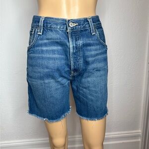 Levi's Button Fly Shorts High Rise Mid Thigh Women’s Size 32 Frayed Medium Dark